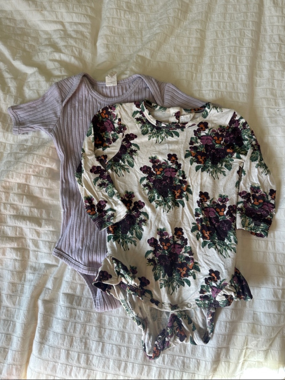 kate quinn Lilac Ribbed Bodysuit & Cream Floral Long-Sleeve Bodysuit